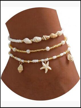 Shell Ankle Bracelet Set Boho Gold Plated Adjustable Beach Jewelry Summer
